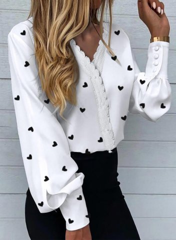 Women's Shirts Lace Heart-shaped Long Sleeve V Neck Daily Casual Shirt