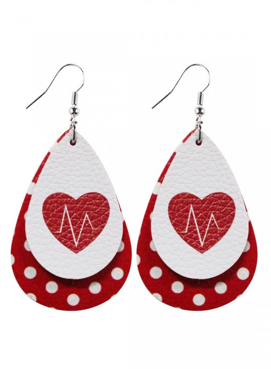 Women's Earrings Polka Dot Letter Color Block Leather Double Drop Earrings