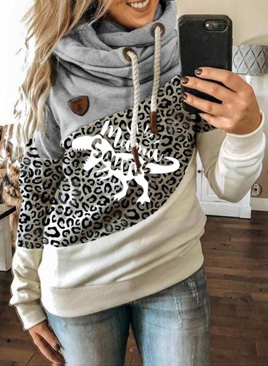 Women's Mamasaurus Hoodies Christmas Drawstring Long Sleeve Camouflage Hoodies