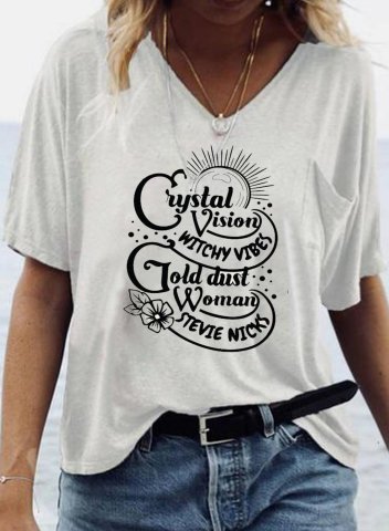 Women's Graphic T-shirts Floral Letter Pocket Solid V Neck Short Sleeve Summer Daily T-shirts