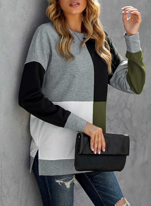 Color Block Round Neck Long Sleeves Sweatshirt