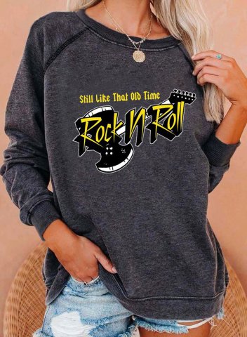 Women's Sweatshirts Letter Rock Long Sleeve Round Neck Casual Daily Sweatshirt