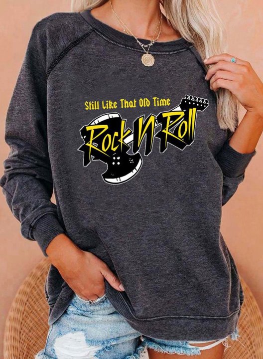 Women's Sweatshirts Letter Rock Long Sleeve Round Neck Casual Daily Sweatshirt