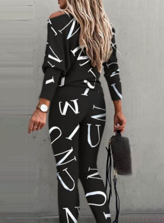 Women's Sports Suits Casual Letter Long Sleeve Vest Stretch Tights Pants Suit