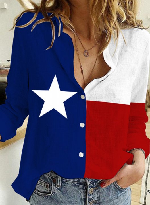 Women's Shirts Texas Flag Star Long Sleeve Turn Down Collar Daily Shirt