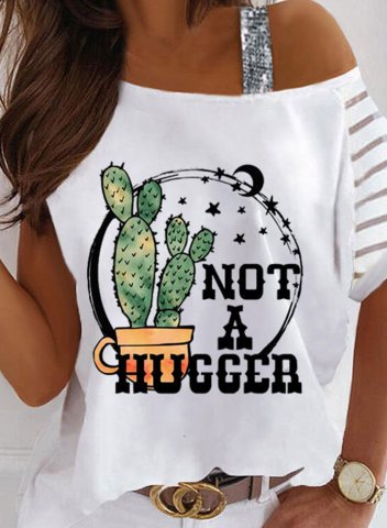 Women's Vintage Graphic Western Style T-shirts Not A Hugger Print Short Sleeve Cold Shoulder T-shirt