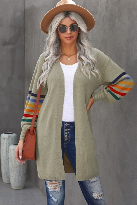 Women's Cardigans Striped Balloon Sleeve Cardigan