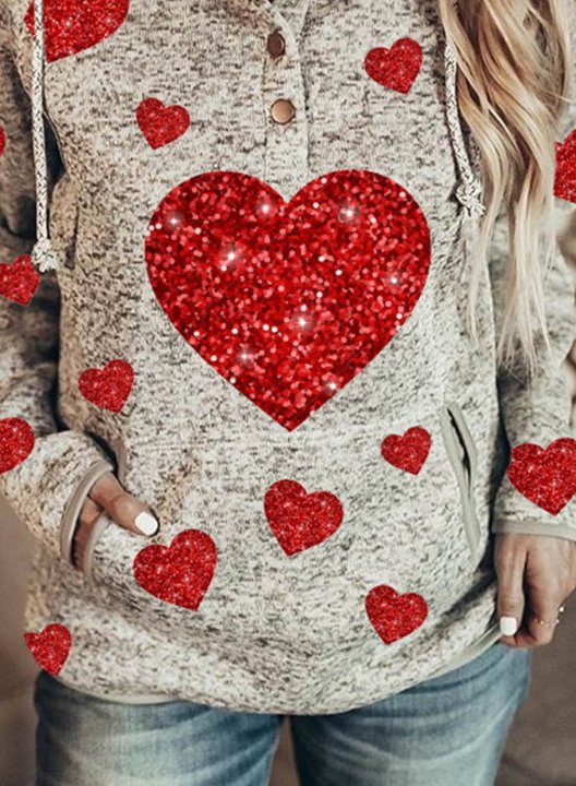 Women's Hoodies Sequin Heart-shaped Drawstring Long Sleeve Color Block Pocket Daily Hoodies