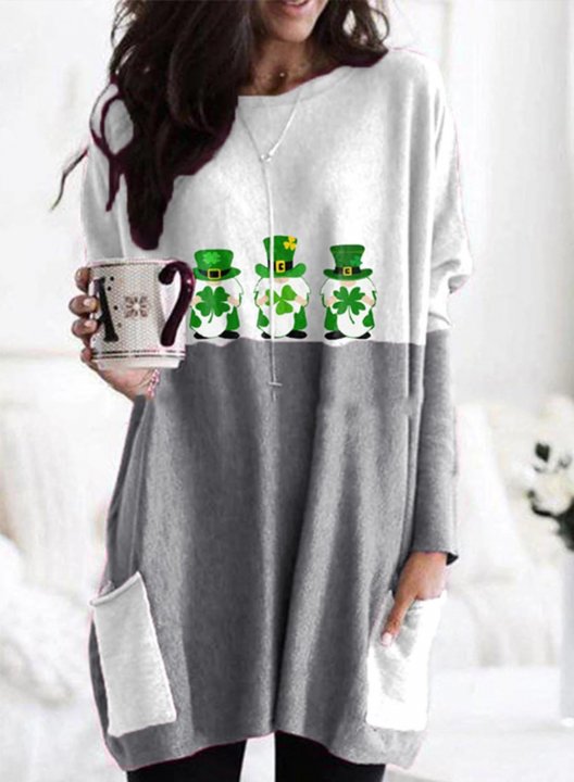 Women's Tunics Letter St. Patrick's Day Color Block Long Sleeve Round Neck Casual Tunic