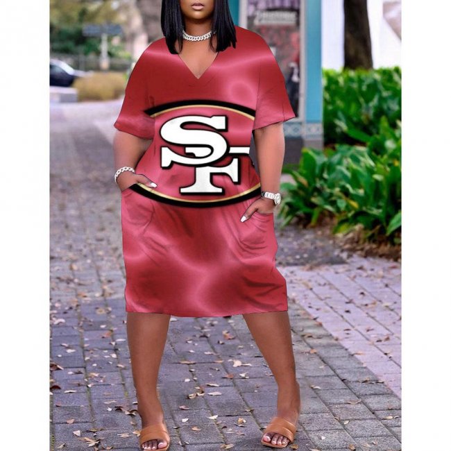 San Francisco 49ers printed V-neck dress with pocket