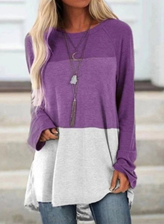 Color Block Long Sleeve Round Neck Daily Casual Sweatshirt