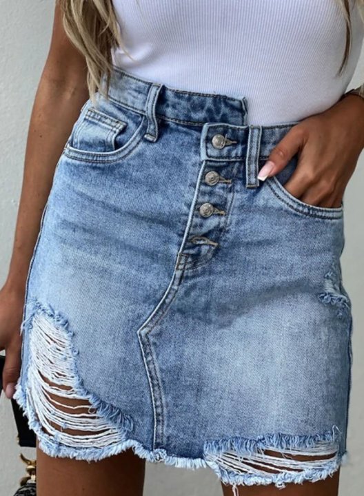 Women's Skirts High Waist Solid Denim Button Slim Summer Work Daily Mini Skirts