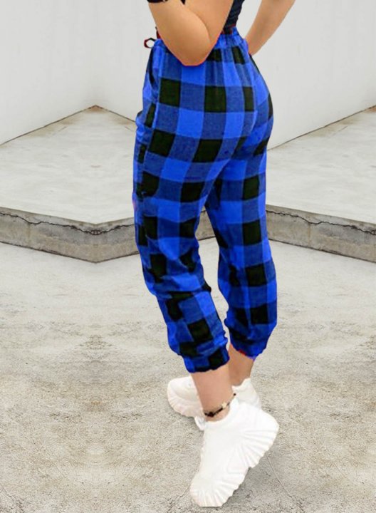 Women's Joggers Plaid Drawstring Color Block Ankle-length High Waist Straight Casual Joggers