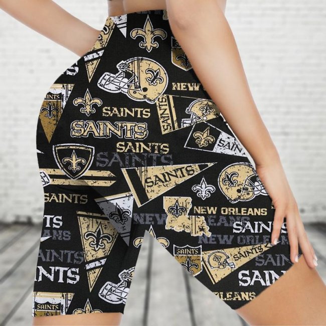 ORLEANS SAINTS Fitness Running Side Pocket Shorts Tight-Fitting High-Waist Yoga Pants