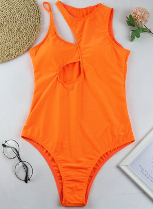 Women's One Piece Swimwear Solid Round Neck Summer One-Piece Swimsuits One-Piece Bathing Suits