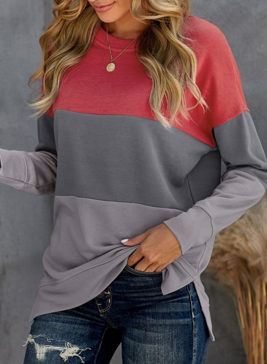 Woman's Striped Contrast Stitching Sweatshirt