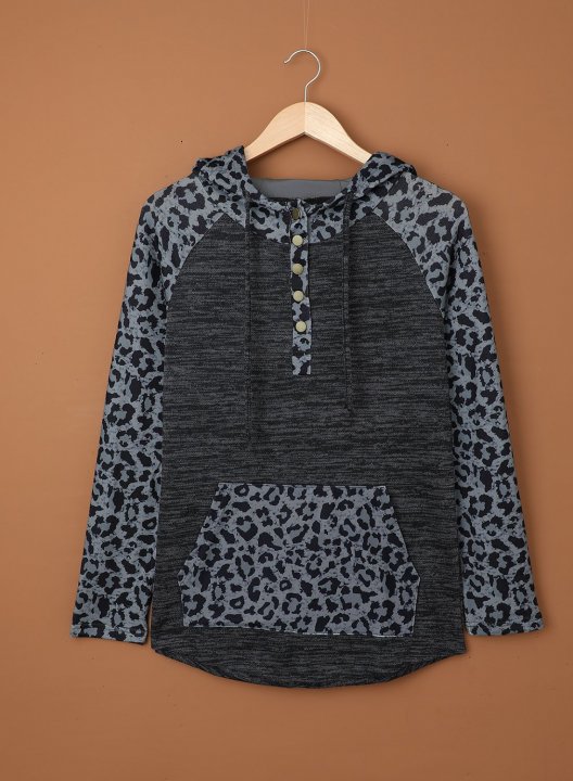 Color Block Leopard Long Sleeves Hoodie