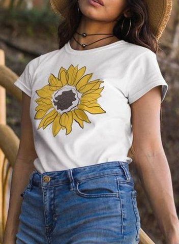 Women's T-shirts Floral Round Neck Short Sleeve Summer Casual Daily T-shirts