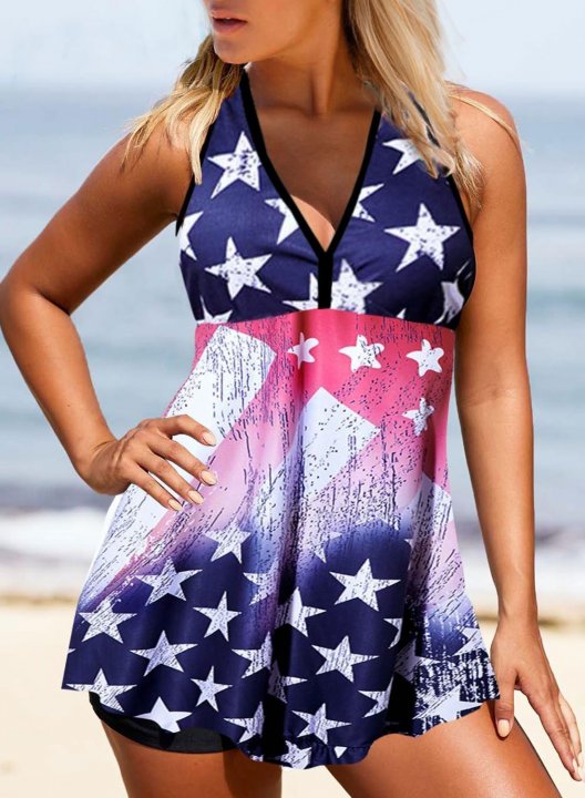 Women's Tankinis Color Block American Flag Vacation Tankini