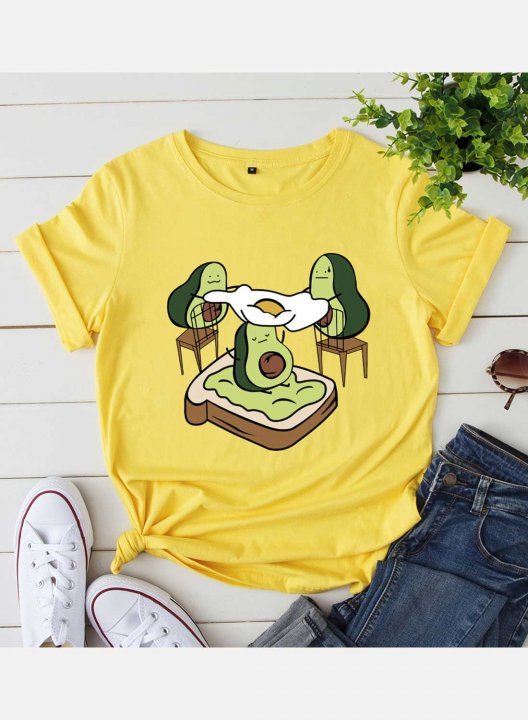 Women's Funny Graphic T-shirts Casual Fruits & Plants Solid Round Neck Short Sleeve Daily T-shirts