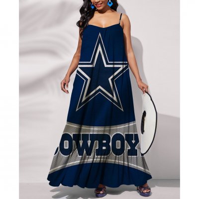 Dallas Cowboys Printed Tie Back Pocket Strap Swing Dress