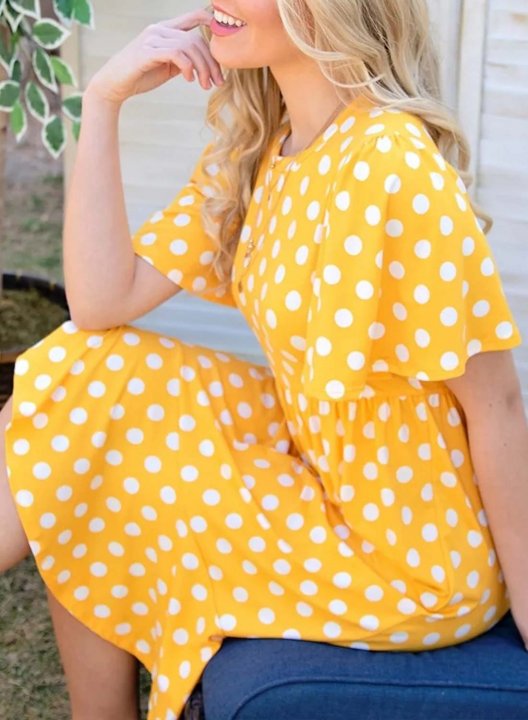 Women's Dresses Polka Dot Short Sleeve Round Neck Knee Length Dress