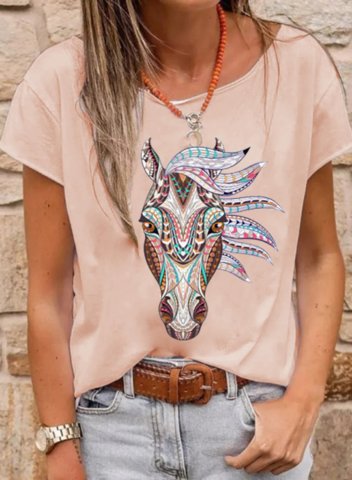 Women's T-shirts Animal Print Color Block Round Neck Short Sleeve Summer Casual Daily T-shirts