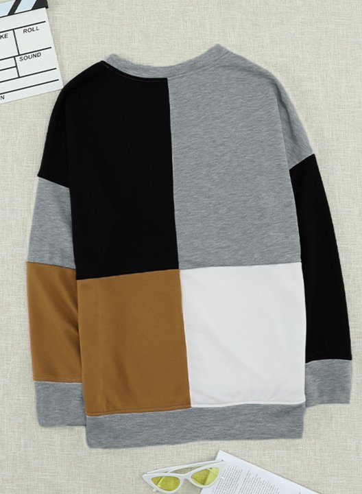 Color Block Round Neck Long Sleeves Sweatshirt