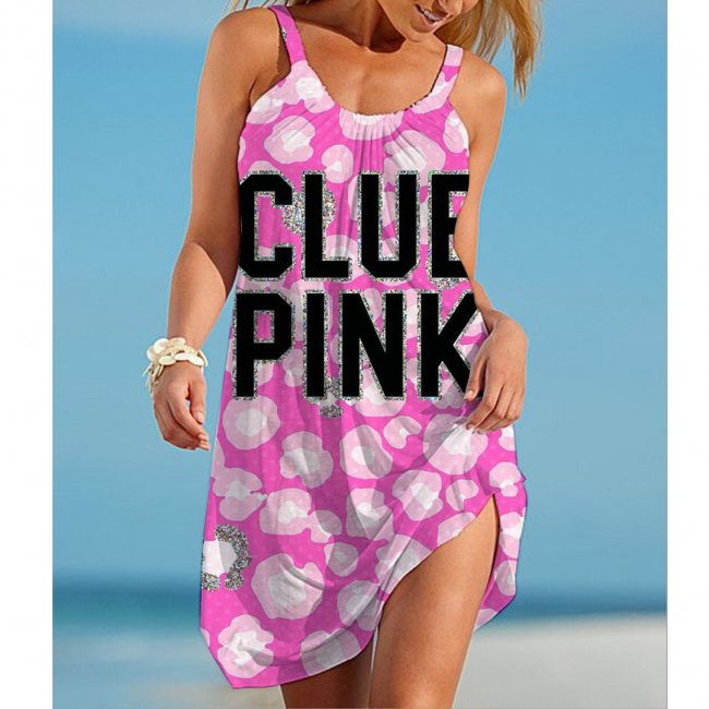 Women's PINK Letter Printed Halter Dress