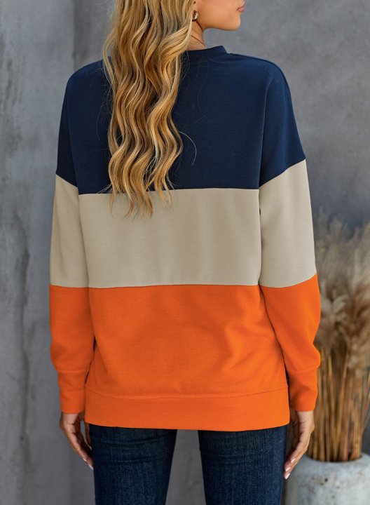 Woman's Striped Contrast Stitching Sweatshirt