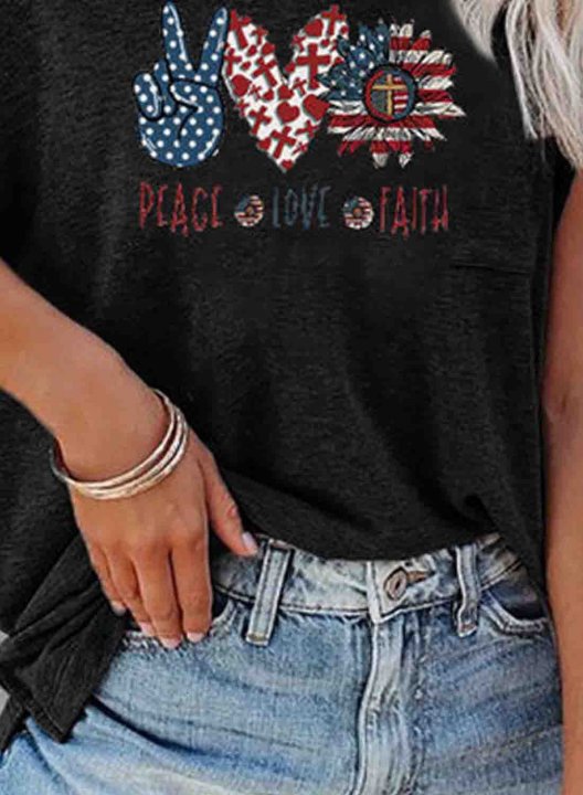 Women's Peace Love Faith T-shirts Solid Flag Short Sleeve Crew Neck Daily Casual T-shirt