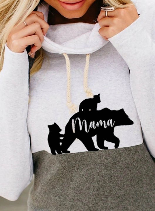 Women's Sweatshirts Mama Bear High Neck Drawstring Sweatshirt