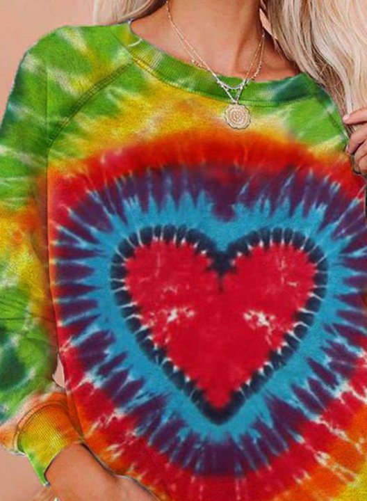 Women's Sweatshirt Heart Tie Dye Round Neck Long Sleeve Daily Casual Pullovers