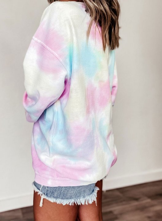 Women's Tie Dye Day Off Letter Print Crew Neck Loose Sweatshirt