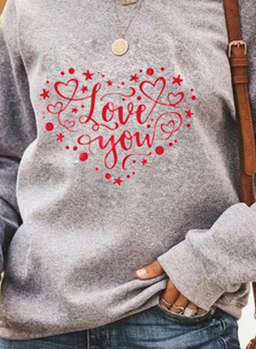 Women's Sweatshirt Casual Heart-shaped Love You Letter Solid Round Neck Long Sleeve Daily Pullovers