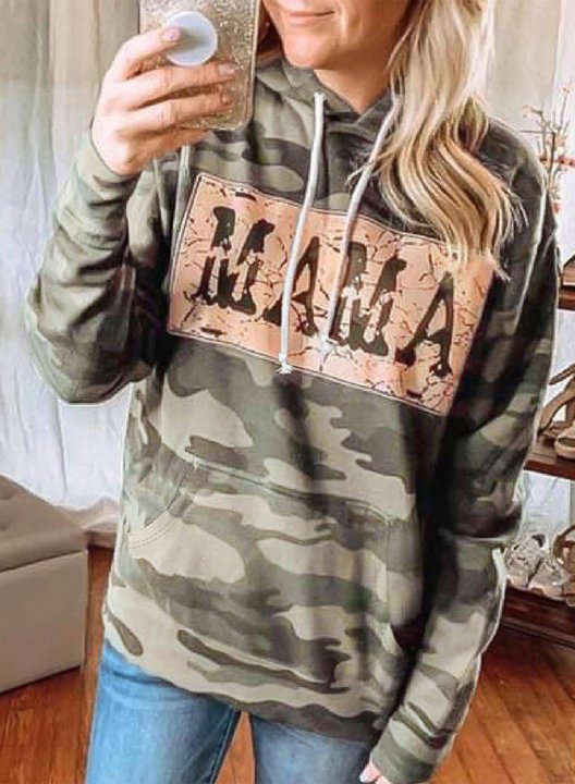 Camo Floral-Print Long Sleeve Cotton-Blend Hoodie Sweatshirt