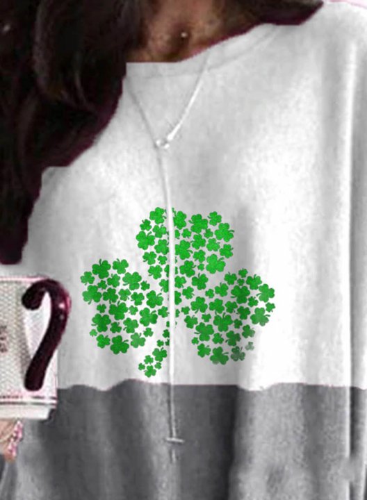 Women's Shamrock Tunic Tops Color Block St Patrick's Day Long Sleeve Round Neck Pockets Tunic