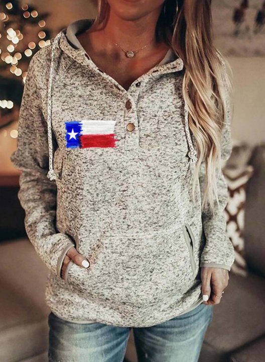 Women's Hoodies Texas Flag Print Long Sleeve Casual Drawstring Texas Independence Day Hoodie