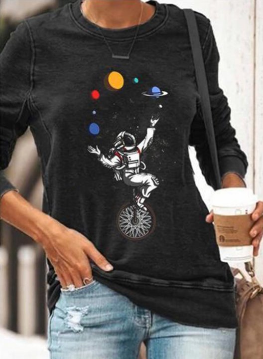 Women's Astronaut 3D Graphic Sweatshirt Casual Solid Round Neck Long Sleeve Basic Pullovers