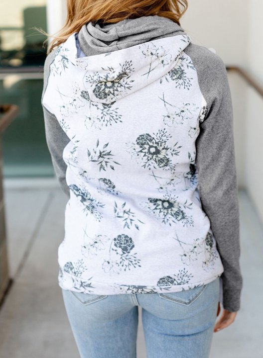 Women Floral Zipper Sweatshirt with Pocket