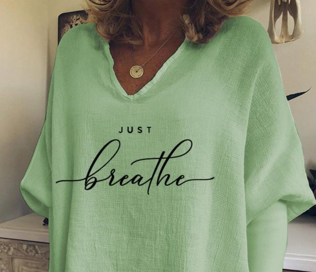 Woman's Just Breath Casual V-neck Sweatshirt