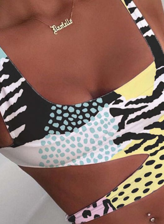 Women's One Piece Swimwear Color Block Cut Out One-Piece Swimsuit