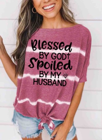 Women's Blessed By God Spoiled By My Husband Funny Print T-shirts Tiedye Striped Daily Casual T-shirt