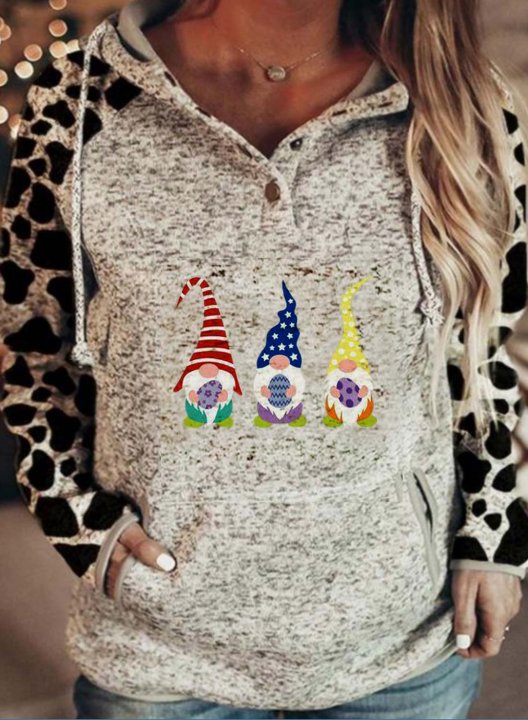 Women's Cute Genomies Print Hoodies Color Block Long Sleeve Pocket Button Drawstring Daily Casual Hoodies