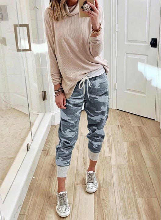 Camouflage Mid Waist Casual Pants