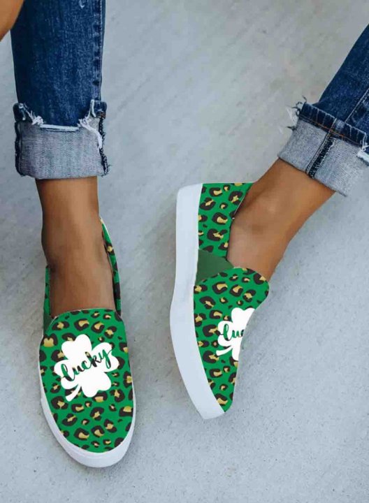 Women's St Patrick's Day Lucky Shamrock Printed Shoes Canvas Leopard Clover Daily Sneakers Shoes