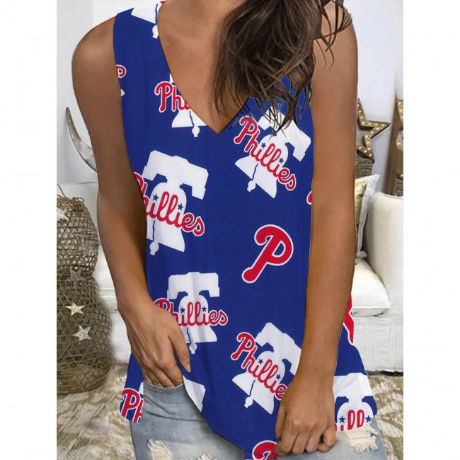 Women's Baseball Print V-neck Sleeveless Vest