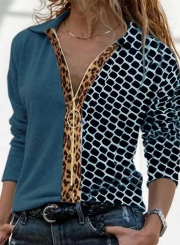 Women's Shirts Geometric Leopard Turn Down Collar Zip Long Sleeve Daily Casual Shirts