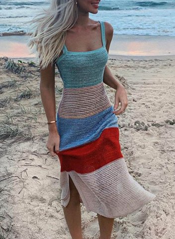 Women's Midi Dresses Multicolor Shift Sleeveless Spaghetti Vacation Beach Daily Boho Midi Dress