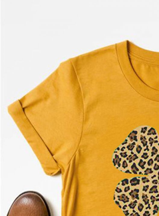 Women's T-shirts Leopard Round Neck Short Sleeve Casual Daily Summer T-shirts